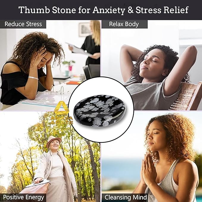 Snowflake Obsidian Worry Stones – Crystal Thumb Worry Stone for Anguish, Stress – Relaxing & Soothing Balance Stones for Meditation, Healing Stones & Crystals for Men, Women