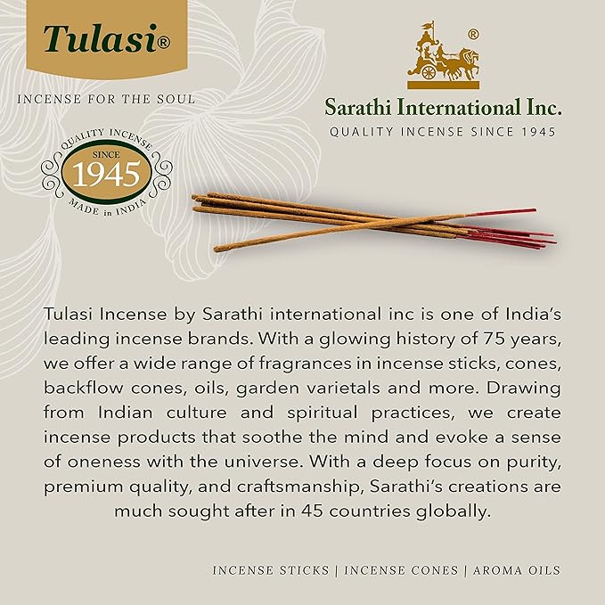 Tulasi Sandalwood Smudge Incense Sticks Pack – 48 Natural Smudge Sticks (6 Boxes x 8), Long Burning (55 Min), Aromatherapy, Spiritual Cleansing, Meditation, Air Purifying Incense, Thanks Giving