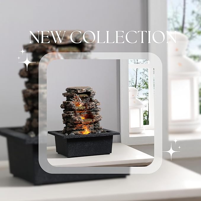 Tabletop Water Fountain, Home Décor Soothing Sound Machine with Automatic Pump, Deep Basin and Natural River Rocks. Indoor Zen Relaxation for Office, Living Room, or Bedroom Décor.