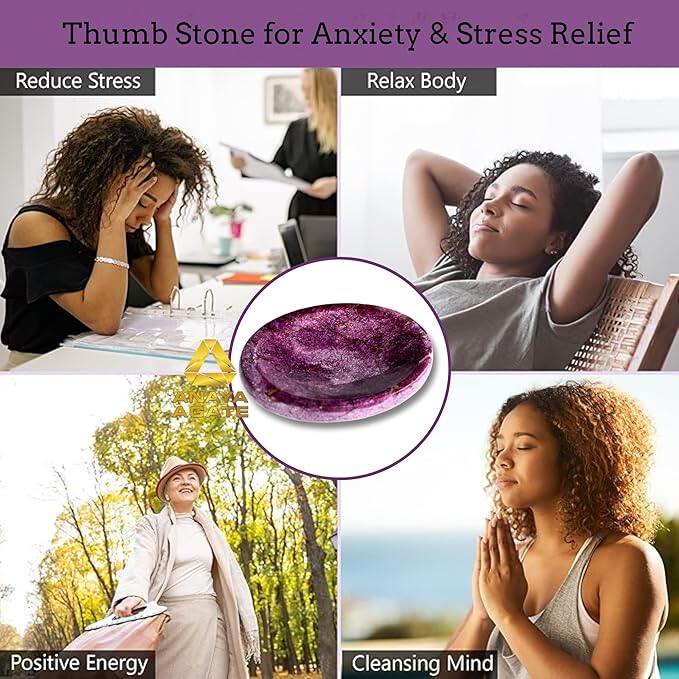 Stichtite Worry Stones – Crystal Thumb Worry Stone for Anguish, Stress – Relaxing and Soothing Balance Stones for Meditation, Stress Relief – Healing Stones and Crystals for Men and Women
