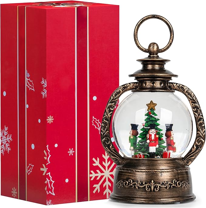 Nutcracker Snow Globe, Musical Christmas Water Lantern with Swirling Glittering Home Decoration and Gift, Battery Operated or USB Powered