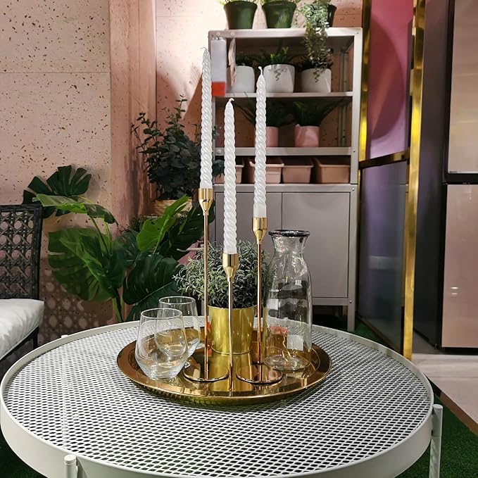 Gold Candle Holders Candlestick Holders for Taper Candles, Set of 6 Modern Decorative Candle Sticks Long Holder for Table Centerpiece, Wedding, Dinning, Party (Candles are not Included)