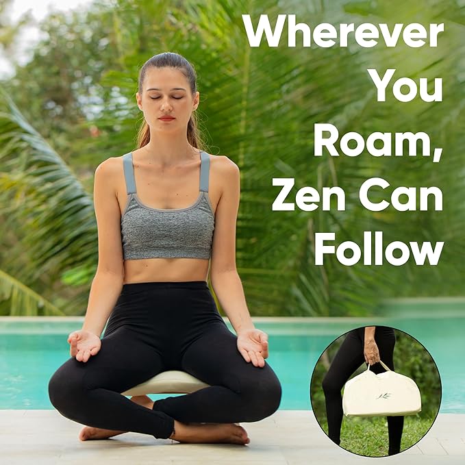 Meditation Chair w/ Extra Thick Cushion - Portable Bamboo Meditation Bench w/ Magnetic Locking Hinge - Anterior Tilt Seiza Bench Ideal for Comfortable & Stable Meditation - Sleek Canvas Kneeling Chair