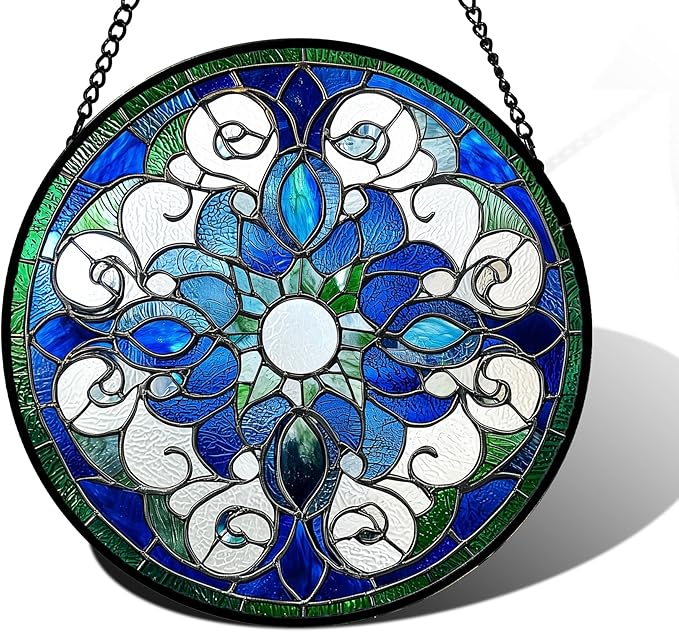 Stained Glass Window Hanging, Boho Style Sun Catchers Diamond Glass Panel Hangings Tiffany Suncatcher Decor for Birthday for Women, Men, Wife, Aunt, and Mom 6.3 in