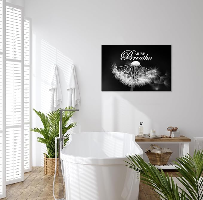 SKASNFAI Zen Wall Art Just Breathe Canvas Picture Positive Inspirational Dandelion Framed Artwork Poster Mental Health Office Pictures Wall Decor for Bathroom (24L x 36W)