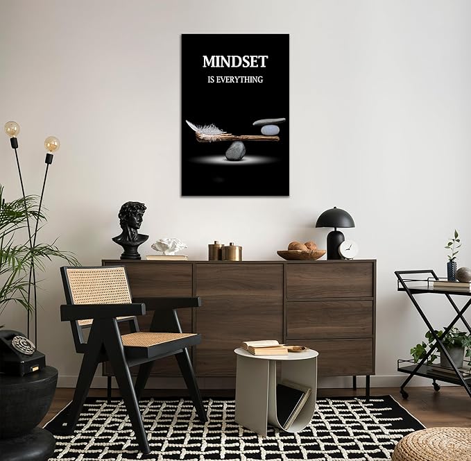 SKASNFAI Mindset Motivation Office Wall Art Zen Stone Canvas Print Pictures Wall Decor Framed Positive Quotes Posters for Living Room Bedroom Decoration (16L x 24W)