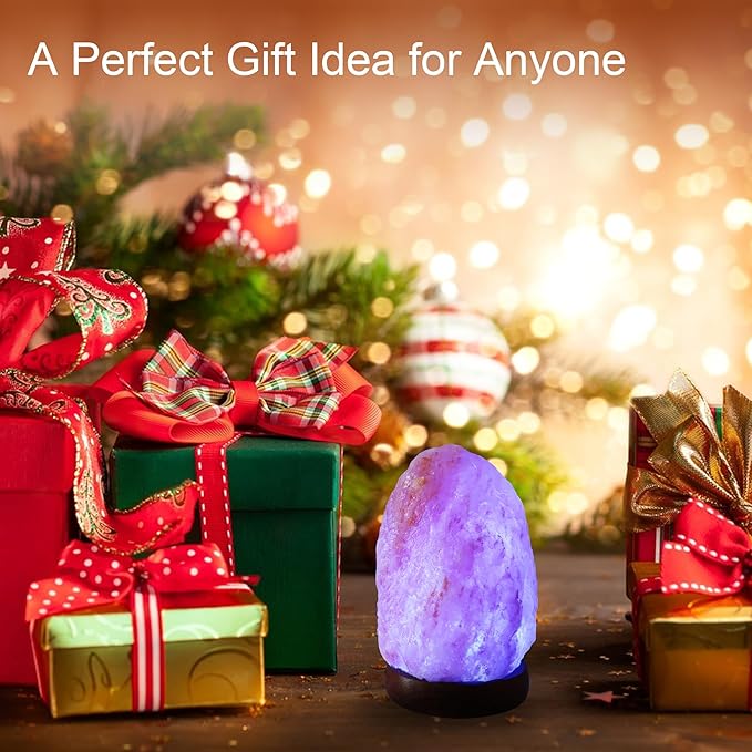 Wrcevtor Natural Salt Rock Night Lamp with 7 Colors Changing, Mini Small Crystal Salt Lamp for Home Decor and Gift - Natural Shaped, Premium Wood Base