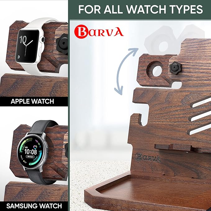 BarvA Phone Docking Station with Patented Adaptive Wood Gun Rack | Night Stand Smart Watch & Phone Stand | Charging Station Desk Organizer | Gun Accessories Storage and Organization
