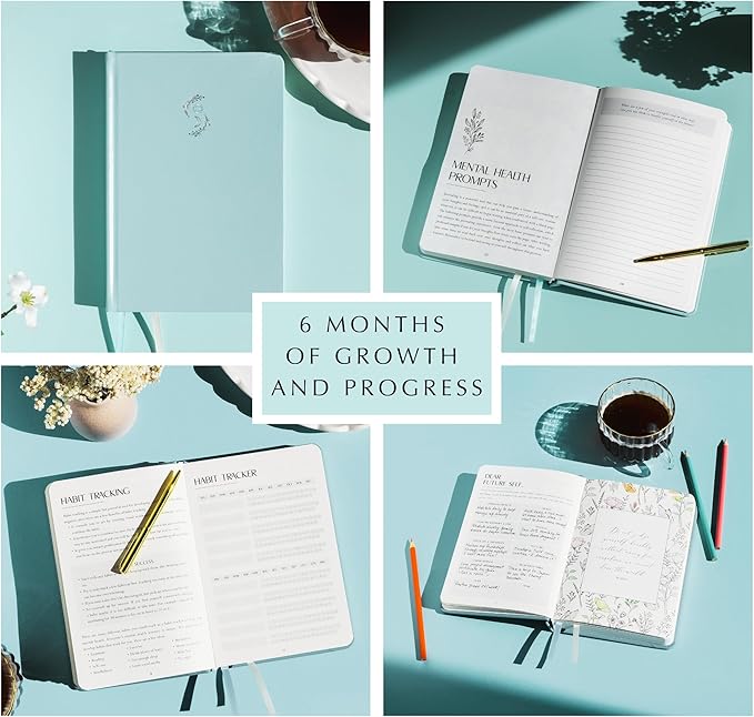 FINDING BALANCE Mental Health Journal β 6-Month Daily Journal with Prompts for Mindfulness, Self-Care & Healing β Anxiety & Depression Relief β Green Hardcover