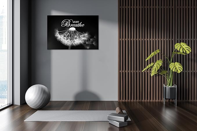 SKASNFAI Zen Wall Art Just Breathe Canvas Picture Positive Inspirational Dandelion Framed Artwork Poster Mental Health Office Pictures Wall Decor for Bathroom (12L x 16W)