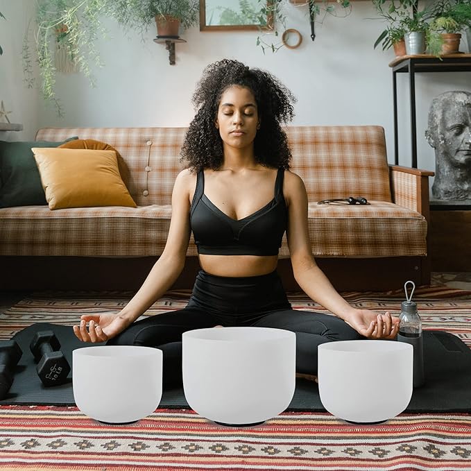 FMTY 7inch 8inch 9inch Crystal singing bowls set sound bowl for healing Mindfulness, Meditation, Yoga, Spiritual and Body Healing Chakra Bowl (D+F+C)