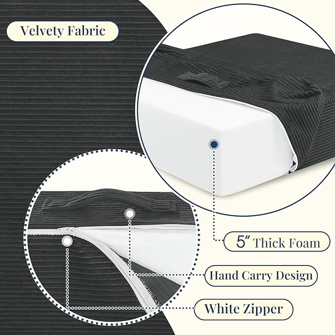 Wellsin Solid Square Floor Pillows for Adults Kids - Large Meditation Floor Pillow Seating Cushion with Thick Foam & Washable Velvet Cover, 2 Pack, 22x22x5 Inch, Gray