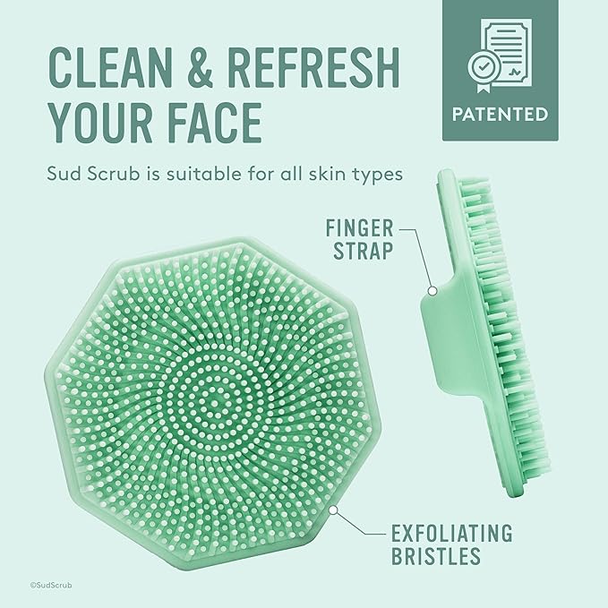 Sud Scrub® Antimicrobial Silicone Face Scrubber, 1 Pack, Gentle Face Exfoliator for Sensitive Skin, Eco Friendly Facial Cleansing Brush, Exfoliating Face Brush for Men and Women (Mint)