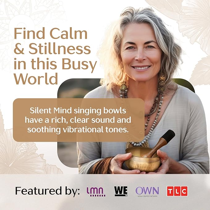 Tibetan Singing Bowl Set with Case – Authentic Plain Design – Meditation Bowl & Sound Bowl with Cushion, Mallet & Guide – Sound Bath Instruments – Yoga Meditation Kit
