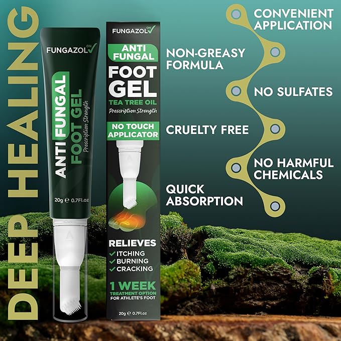 Tea Tree Oil Antifungal Foot Gel | Relieves Jock Itch, Athleteβs Foot & Ringworm | Soothes Itching & Burning | Moisturizes Dry, Cracked Feet | No-Touch Applicator | 1-Week Treatment Option | 20g