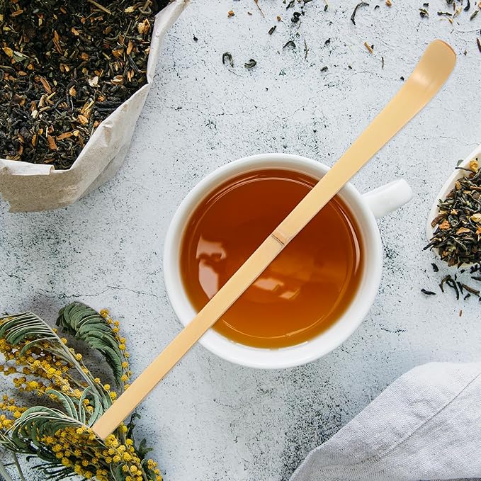 Matcha Scoop Bamboo, 19cm/7.4in Japanese Chashaku Hooked Green Tea Scoops Natural Bamboo Tea Scoop Ceremony Accessories for Coffee, Teas and Espresso