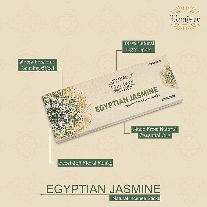 Raajsee Jasmine Flower Natural Incense Sticks 100 Gm Pack-100% Pure Organic Natural Hand Rolled Free from Chemicals-Perfect for Church,Aroma Therapy,Relaxation,Meditation,Positivity,Healing 100gm Pack