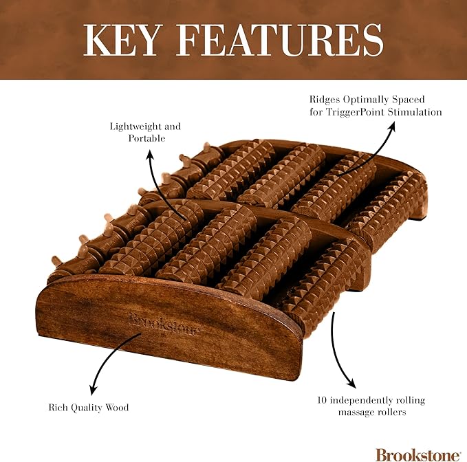Brookstone Foot Roller Massager for Plantar Fasciitis Relief - Wooden Massage Roller for Foot Health - Stimulate Reflexes & Relieve Stress - Ideal Gift for Mom, Dad, Elderly