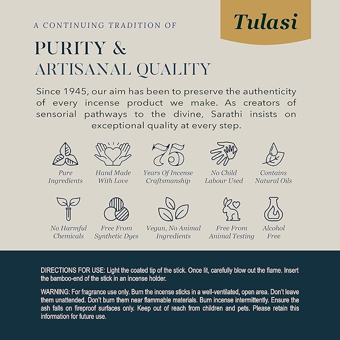 Tulasi Sandalwood Smudge Incense Sticks Pack – 48 Natural Smudge Sticks (6 Boxes x 8), Long Burning (55 Min), Aromatherapy, Spiritual Cleansing, Meditation, Air Purifying Incense, Thanks Giving