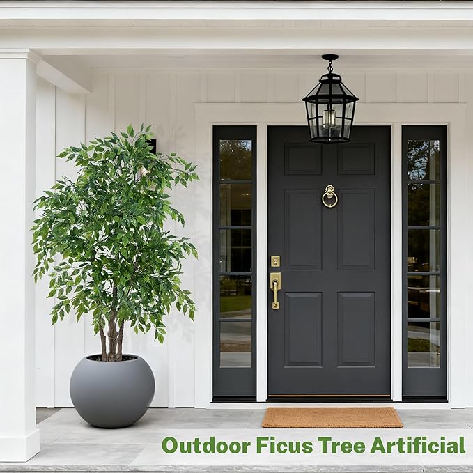 Ficus Tree Artificial with Triple Trunks, 5.5ft Fake Ficus Tree in Black Pot, Tall Artificial Tree Potted Plant for Indoor Outdoor Home Office Living Room Patio Bedroom Decor