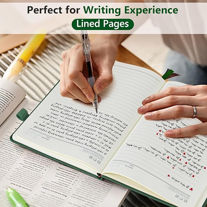 Lined Journal Notebook for Men & Women, 160 Pages College Ruled Journal for Writing, A5 Hardcover Leather Notebooks for Work, School, Business, Travel, Daily Diary 5.9" x 8.5" - Green