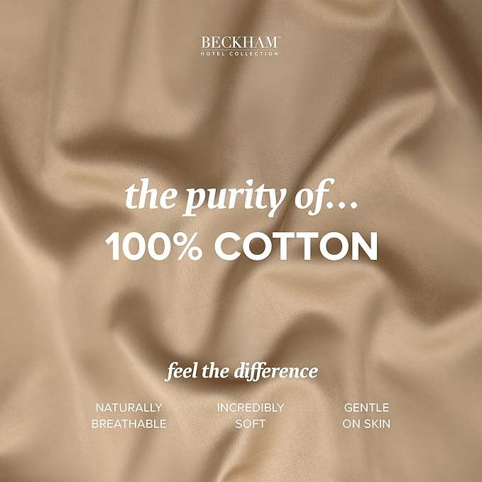 Beckham Hotel Collection Bed Pillowcases King Size Set of 2, 500TC 100% Cotton, Luxury Sateen Bedding, Open End, Breathable, Moisture-Wicking, Sand