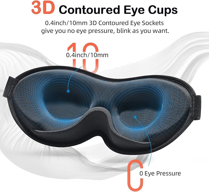 INNELO 3D Contoured Sleep Mask for Side Sleepers, 100% Light Blocking Sleeping Mask for Men & Women, Soft, No Pressure on Eyes, Airplane Blindfold for Travel, Night Eye Cover for Nap, Yoga, Black