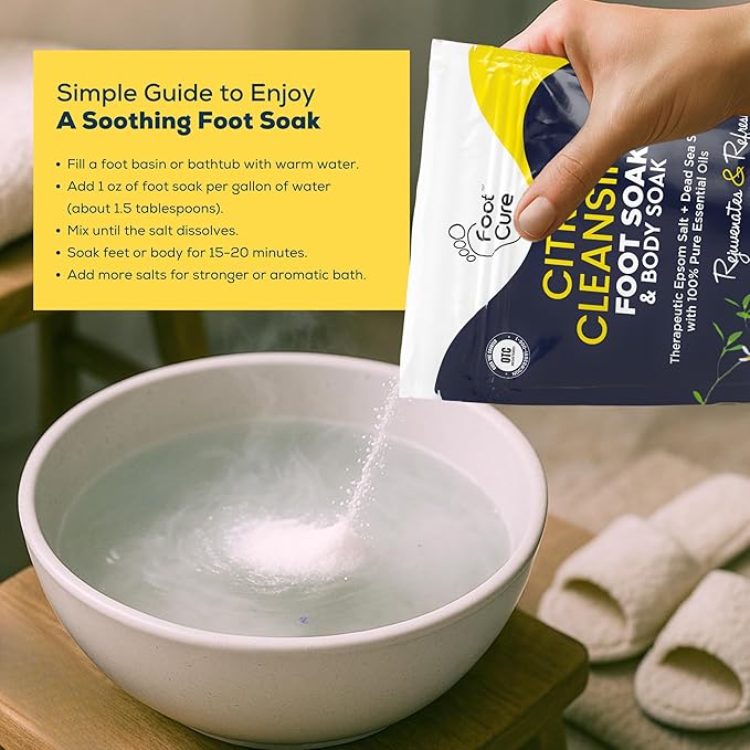 FOOT CURE Citrus Detox Foot Soak With Epsom Salts for Foot Callus, Immune Boost, Damaged Toenail, Athletes Foot, Pedicure and Soothes Tired Aching Feet - 16 oz (Pack of 2)
