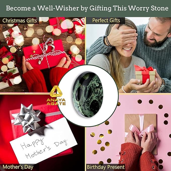 Kambaba Jasper Worry Stones – Crystal Thumb Worry Stone for Anguish, Stress – Relaxing and Soothing Balance Stones for Meditation, Stress Relief – Healing Stones and Crystals for Men and Women