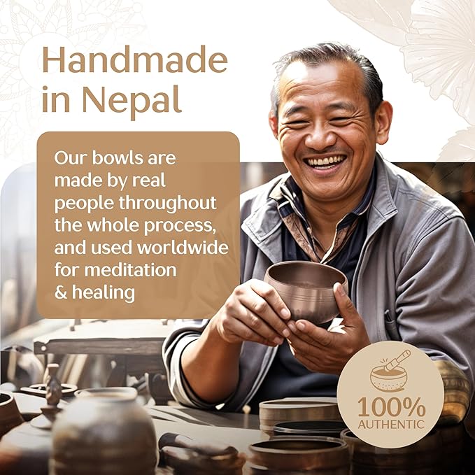 Tibetan Singing Bowl Set with Case – Authentic Plain Design – Meditation Bowl & Sound Bowl with Cushion, Mallet & Guide – Ancient Himalayan Meditation Tools – Vibrational Healing Instruments