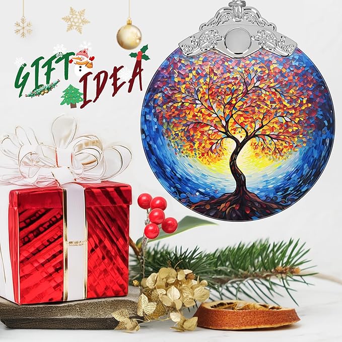 Stained Glass Suncatcher Ornament - Tree of Life Christmas Decorations - Christmas Ornaments for Tree - Holiday Present Ideas - Gift Exchange