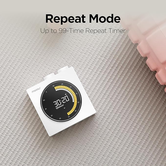 mooas Time Loop Digital Visual Timer, Rechargeable Wireless, LCD Large Display, Portable, Visual Timer, Brightness Adjustment, Count Up/Down, Pomodoro Timer for ADHD, Study, Home Schooling (White)