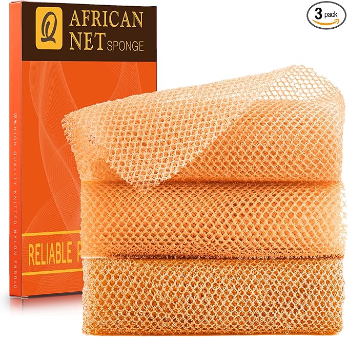 UJFQBH 3 Pieces African Bath Sponge African Net Long Net Bath Sponge Exfoliating Shower Body Scrubber Back Scrubber Skin Smoother,Great for Daily Use (Yellow,Yellow,Yellow)