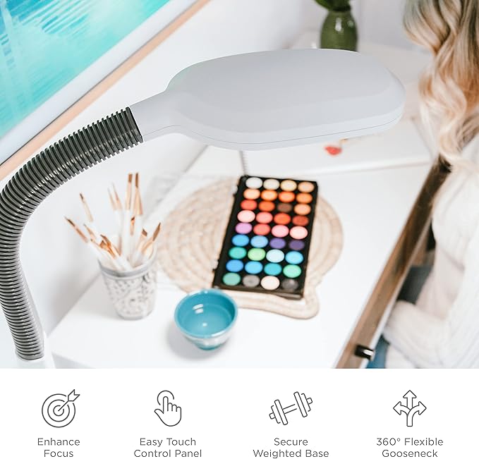 Verilux SmartLight Full Spectrum LED Modern Floor Lamp with Adjustable Brightness, Flexible Gooseneck and Easy Controls - Reduces Eye Strain and Fatigue - Ideal for Reading, Artists, Craft (White)