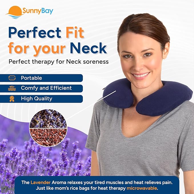 SunnyBay Microwave Heating Pad, Microwavable Heated Neck Pillow for Moist Hot Therapy, Aromatherapy Heated Neck and Shoulder Wrap with Flaxseed and Lavender Filling, 2.5 lbs, Navy Blue