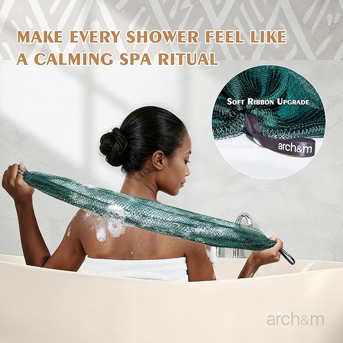 African Net Sponge Authentic Exfoliating - Authentic African Bath Sponges with Knots Exfoliating Body Scrubber for Women Back Scrub Exfoliator for Shower Bathroom Accessories Purple + Champagne ARCH&M