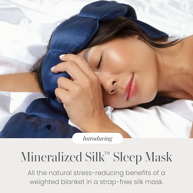 Nodpod Mineralized Silk Gentle Pressure Sleep Mask - Strap-Free, Light-Blocking Design for Sleep, Travel & Relaxation - Weighted Eye Pillow, Machine Washable (Sapphire)