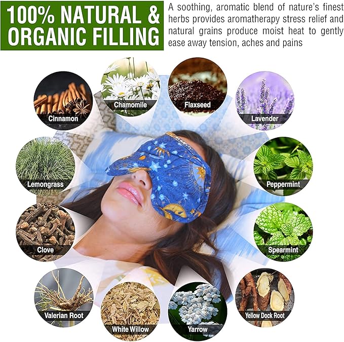 Nature's Approach - Basic Herb Pack Rice Heating Pad Microwavable Reusable Heat Pack with Herbal Aromatherapy Fill, Freezer and Microwave Safe for Hot and Cold Therapy, 2 Pack Celestial Indigo