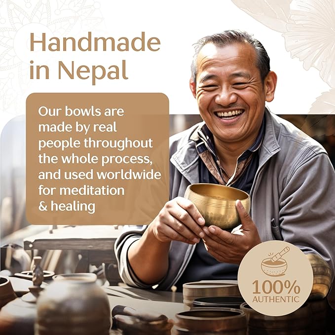 Tibetan Singing Bowl Set with Case – Authentic Plain Design – Meditation Bowl & Sound Bowl with Cushion, Mallet & Guide – Sound Bath Instruments – Yoga Meditation Kit
