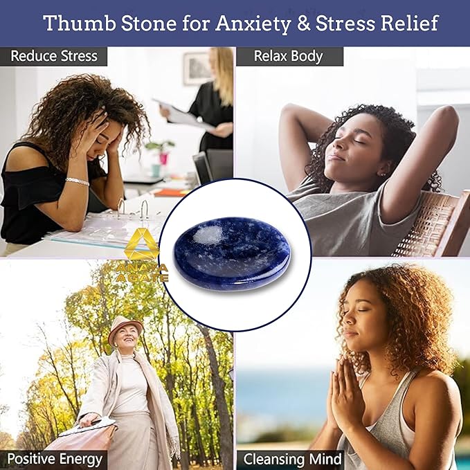 Sodalite Worry Stones – Crystal Thumb Worry Stone for Anguish, Stress – Relaxing and Soothing Balance Stones for Meditation, Stress Relief – Healing Stones and Crystals for Men and Women