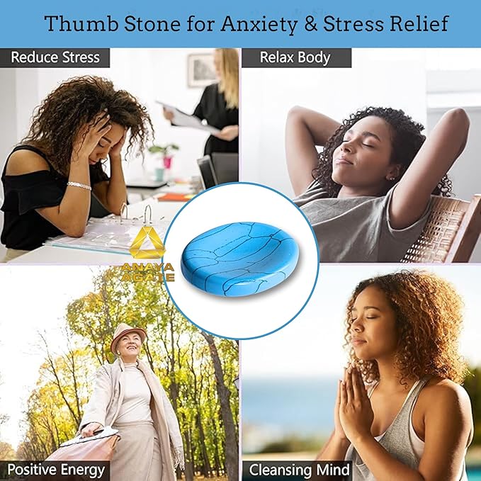 Turquoise Howlite Worry Stones – Crystal Thumb Worry Stone for Anguish, Stress – Relaxing & Soothing Balance Stones for Meditation, Relief – Healing Stones & Crystals for Men, Women