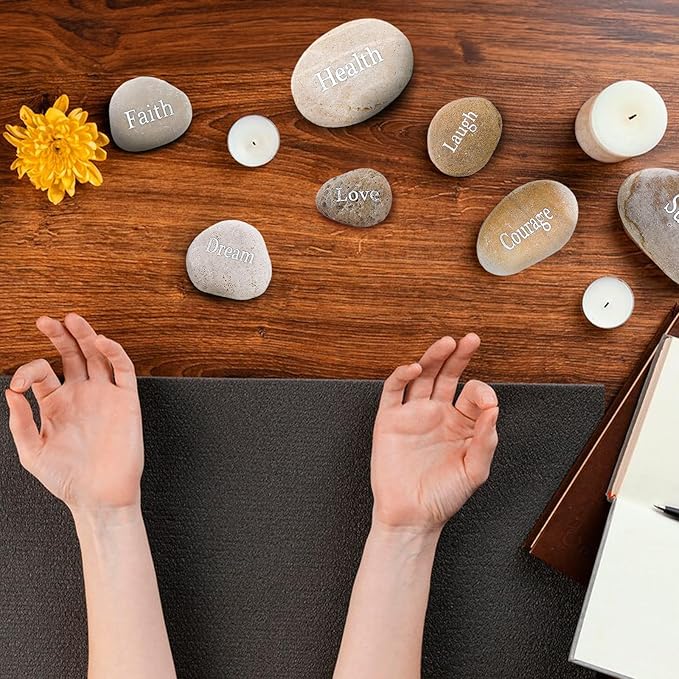 Jucoan 20 Pack Engraved Inspirational Stones with Words, 2-3 Inch Motivational Prayer Stones, Encouragement Gratitude Rocks Gift for Friends Family Birthday Easter, Zen Room Decor