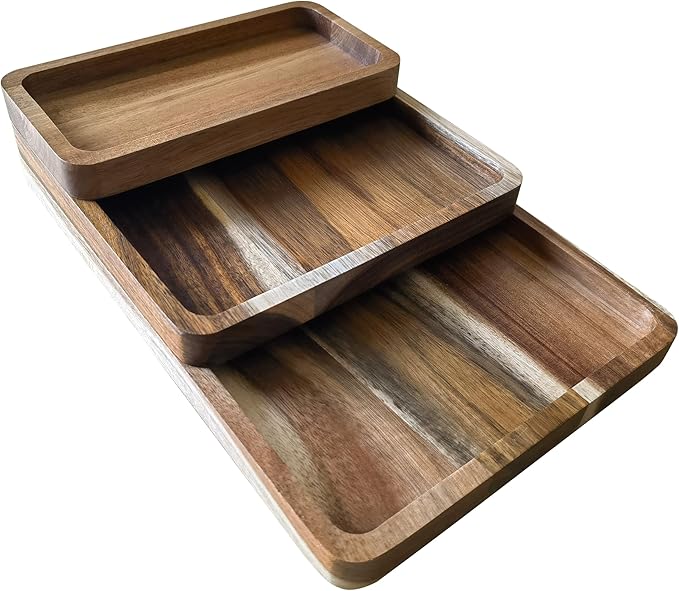 Acacia Wooden Valet Tray for Men,Natural Wood Grain EDC Tray Set Catch All for Keys Wallet Phone Glasses Watch Jewelry Pen,Tray Organizer for Entryway Nightstand Office Desk Drawer