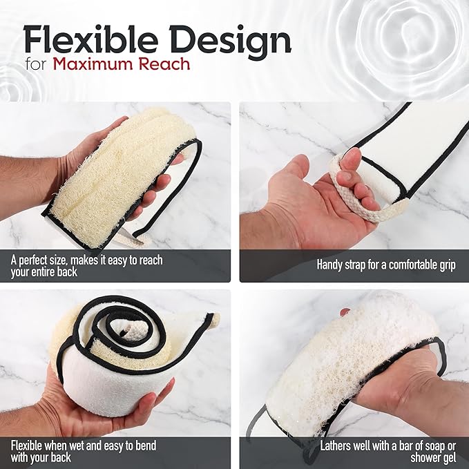 Sturdy Natural Loofah Back Scrubber for Shower for Men, Egyptian Loofah Body Scrubber Exfoliator and Washer for Men to Clean Your Back Deeply Like an Exfoliating Washcloth- 1 Count (1 Pack) - Black