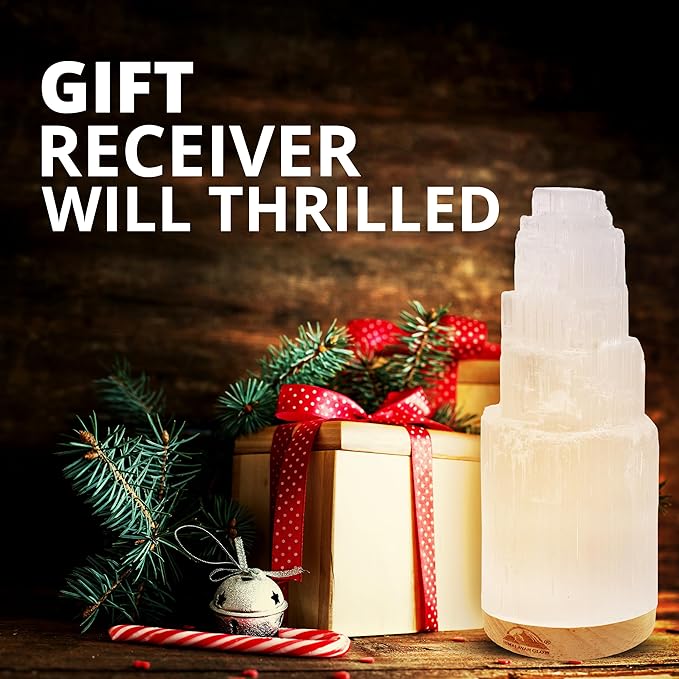 Himalayan Glow Selenite Crystal Lamp 20 cm, Hand Curved Moroccan Charging Station, Crystals and Healing Stones, Electric Cord with Dimmer Switch For Home Decor & Spiritual Protection 4-7 Lbs