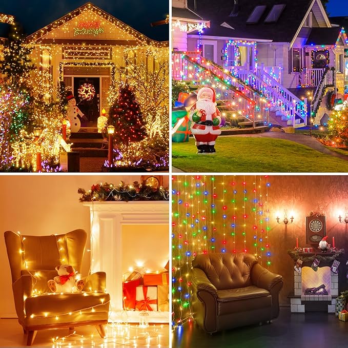 KNONEW 720 LED 337FT Christmas Lights Outdoor Clear Wire Color Changing String Lights with 11 Modes & Timer Dimmable Fairy Light for Xmas Tree Roof Yard Wedding Decorations(Warm White to Multicolor)