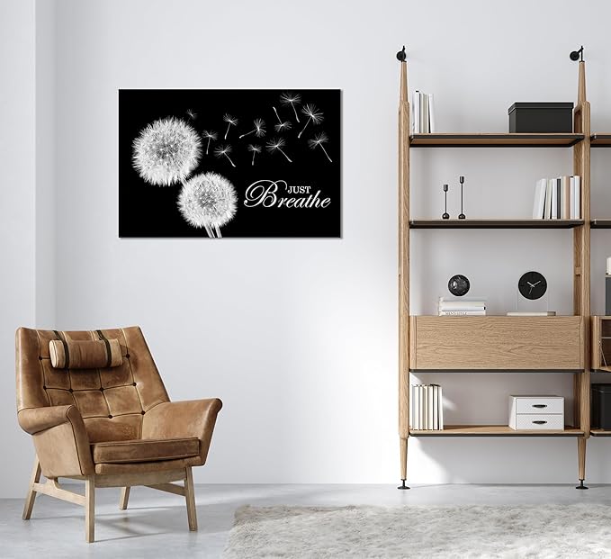 SKASNFAI Zen Wall Decor Motivation Dandelion Just Breathe Canvas Print Artwork Motivation Positive Wall Art for Inspirational Quotes Yoga Room (16L x 24W)