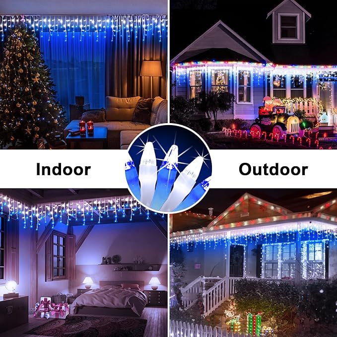 164FT 1620 LED Outdoor Christmas Lights - 360 Ice Drops, 12 Pro Modes with Timer Memory & Brightness, Waterproof Hanging Ice String Light for Holiday Wedding Garden Fence House Decor (White & Blue)