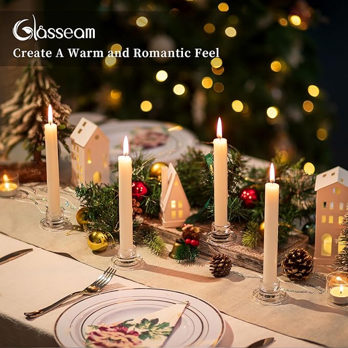 Glasseam Glass Tapered Candlestick Holders: 10Pcs Small Taper Candle Holders Bulk Clear Candle Sticks Holder Decor Short Modern Candle Holder for Table Centerpiece Wedding Christmas Dinner Party