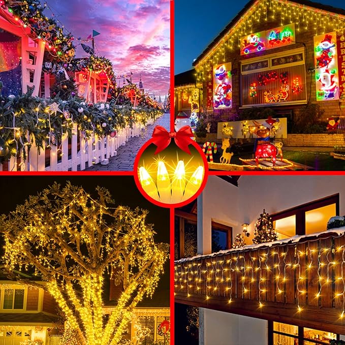 82FT 810 LED Outdoor Christmas Lights - 180 Ice Drops, 12 Pro Modes with Timer Memory & Brightness, Waterproof Hanging Ice String Light for Holiday Wedding Garden Fence House Decor (Warm White)